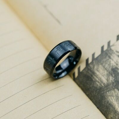 8mm Black Buddhist Tibetan Non-Spinner Prayer Male Prayer Ring