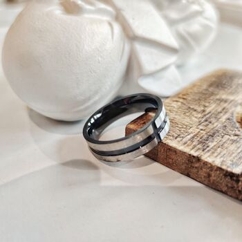 Bague de mariage unisexe en acier inoxydable 8 mm avec croix noire 7