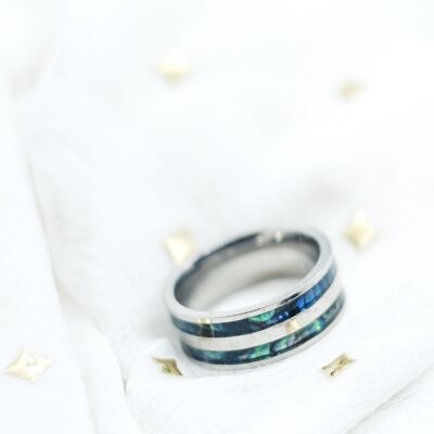 Fasce per anelli in argento con conchiglia di mare da matrimonio unisex in acciaio inossidabile da 8 mm