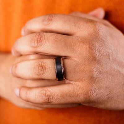 Bague pour homme épaisse en tungstène de mariage noir à large bande de 8 mm