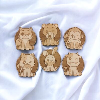 Juego de 6 posavasos de madera de animales lindos - Portavasos