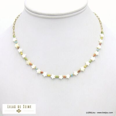 Collier acier suite étoiles nacre perles rocaille 0122022