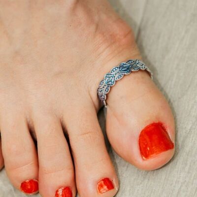 Anillo de dedo del pie de banda midi azul de esmalte de pulgar bohemio de banda de plata 925