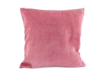 Coussin 40x40cm large velours côtelé vieux rose 1