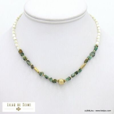 Collier acier inoxydable éclats pierre tubes nacre 0122024