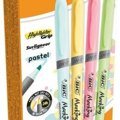 Box of 12 BIC Highlighter Grip pastel fluorescent highlighters