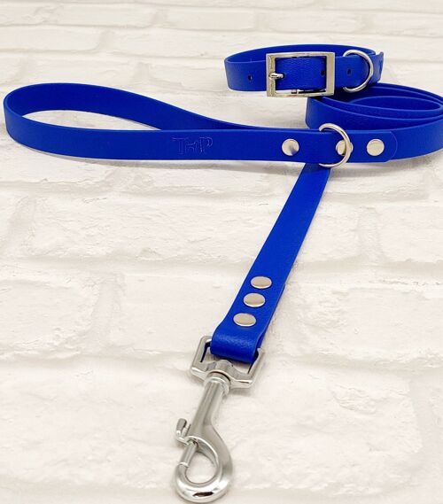 Waterproof BioThane© Dog Collar & Dog Lead Set - Royal Blue & Silver