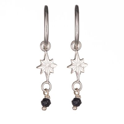 Handmade Sterling Silver Star Hoop Earrings With Goldstone Bead
