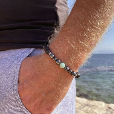 MASCULIN FIRE bracelet made with semi-precious stones (lava stone, hematite, amazonite)