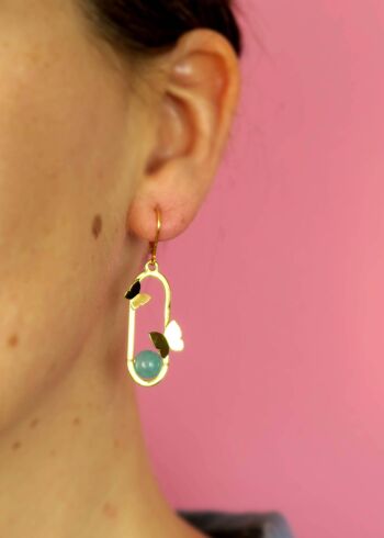 Boucles d'oreilles dorées papillon quartz rose, amazonite ou labradorite 4