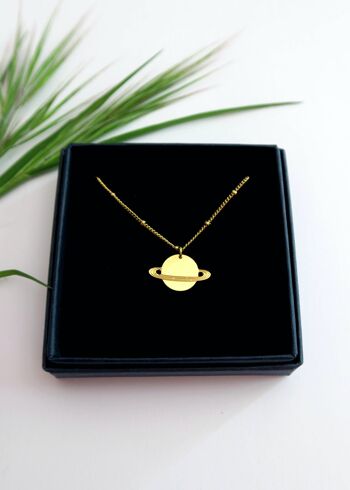 Bijoux collier doré ou argenté planète saturne 2