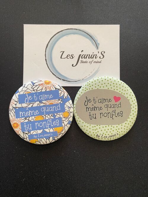 2 Magnets 56mm "Je t'aime même quand tu ronfles.."