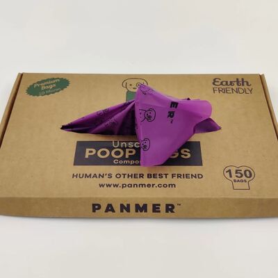 Bolsas para caca - Estilo caja de pañuelos - Compostable - Con asas - Sin perfume - Púrpura