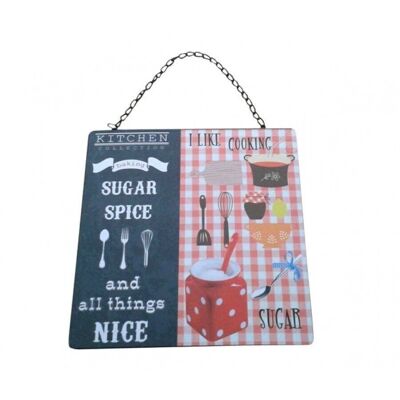 Set of 2 metal plates themed with kitchen items 30x30cm