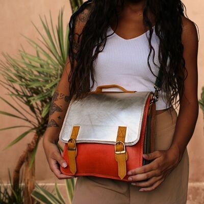 Recycled and unique leather satchel bag, leather computer bag. MISHA