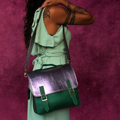 11-inch computer bag in colorful recycled leather satchel style - MISHA