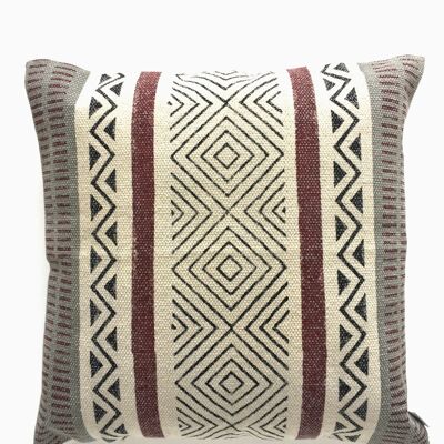 cushion with red and grey handblockprint