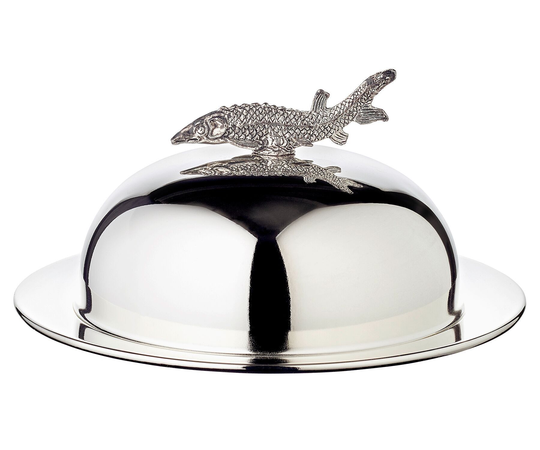 Kaviarschale Stör (Höhe 7 cm), edel versilbert, mit Fisch-Figur als Griff