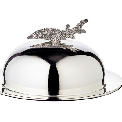 Sturgeon caviar bowl (height 7 cm), silver-plated, with a fish-figure handle