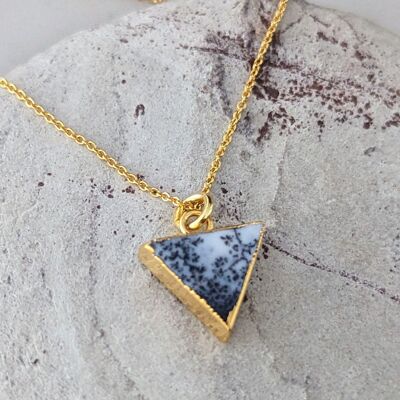 Le collier de pierres précieuses d'agate dendritique Triangle - Plaqué or