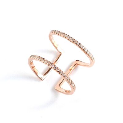 Rose gold double band crystal ring
