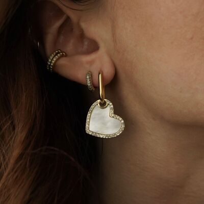 Steel Earrings Heart Pendant Natural Stone Rhinestone Valentine's Day