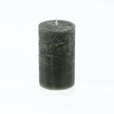 Rustic pillar candle, 7 x 7 x 11.5 cm, dark green; Burn time approx. 65 hours, 792731