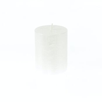Bougie pilier métallique, 7 x 7 x 9 cm, blanche; Durée de combustion environ 50 heures, 793141