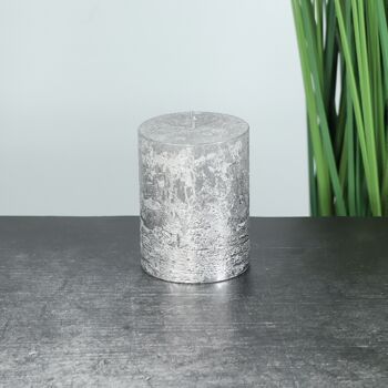 Bougie pilier métallique, 7 x 7 x 9 cm, argent; Durée de combustion environ 50 heures, 793202 2