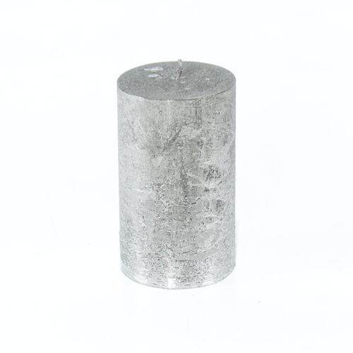 Stumpenkerze Metallic, 7 x 7 x 11,5 cm, silver; Brenndauer ca. 65 Stunden, 793219
