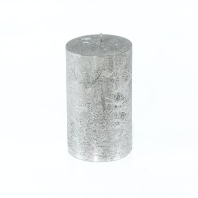 Bougie pilier métallique, 7 x 7 x 11,5 cm, argent; Durée de combustion environ 65 heures, 793219
