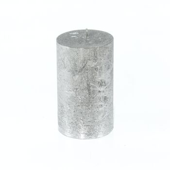 Bougie pilier métallique, 7 x 7 x 11,5 cm, argent; Durée de combustion environ 65 heures, 793219 1