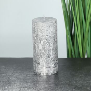 Bougie pilier métallique, 7 x 7 x 15 cm, argent; Durée de combustion environ 85 heures, 793226 2