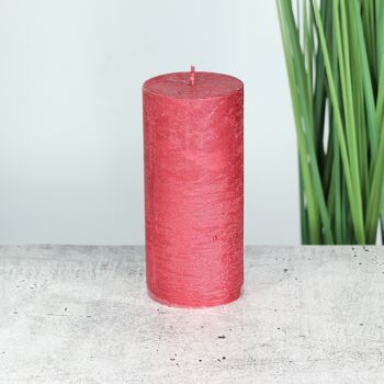 Bougie pilier métallique, 7 x 7 x 15 cm, rouge; Durée de combustion environ 85 heures, 793462 2