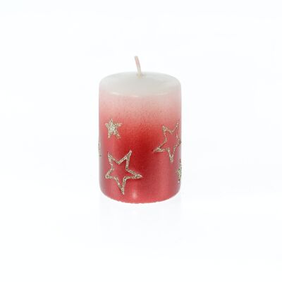Pillar candle with stars, 7 x 7 x 10 cm, red/gold, 793974