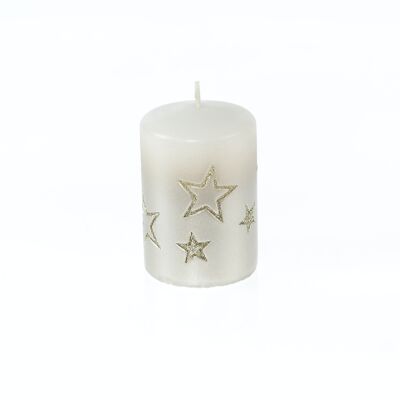 Pillar candle with stars, 7 x 7 x 10 cm, champagne/gold, 794001
