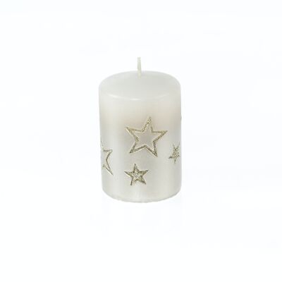 Vela pilar con estrellas, 7 x 7 x 10 cm, champán/oro, 794001