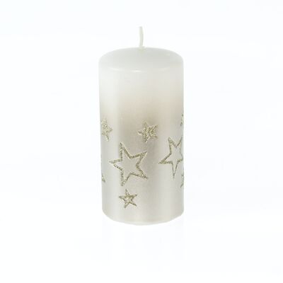 Pillar candle with stars, 7 x 7 x 14 cm, champagne/gold, 794018