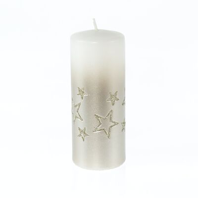 Pillar candle with stars, 7 x 7 x 18 cm, champagne/gold, 794025