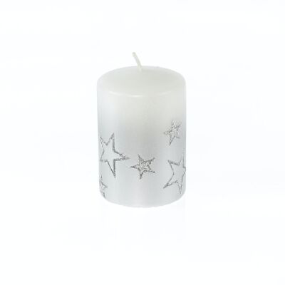 Pillar candle with stars, 7 x 7 x 10 cm, silver, 794032