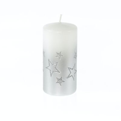 Candela a colonna con stelle, 7 x 7 x 14 cm, argento, 794049