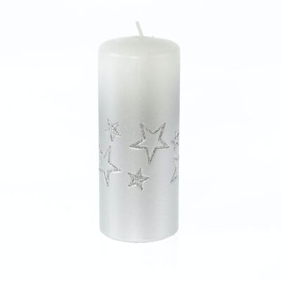 Candela a colonna con stelle, 7 x 7 x 18 cm, argento, 794056