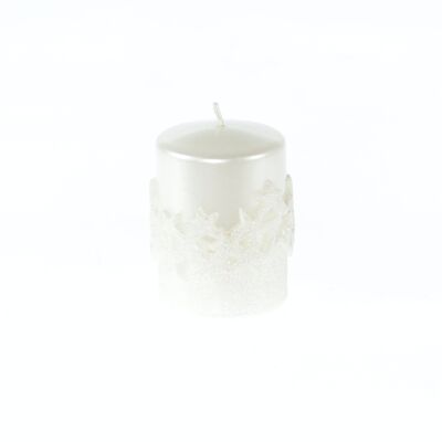 Pillar candle with row of stars, 7 x 7 x 10 cm, white, 794063