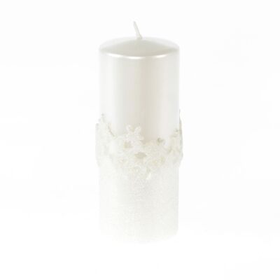 Pillar candle with row of stars, 7 x 7 x 18 cm, white, 794087