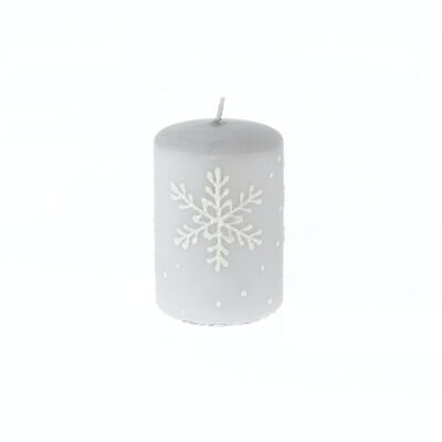 Candela a colonna con fiocchi di neve, 7 x 7 x 10 cm, grigio/bianco, 794186