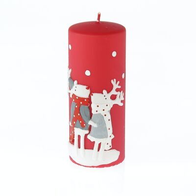 Pillar candle with pair of reindeer, 7 x 7 x 18 cm, red/white, 794179