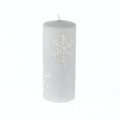 Candela a colonna con fiocchi di neve, 7 x 7 x 18 cm, grigio/bianco, 794209