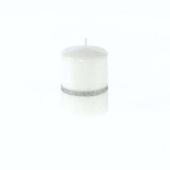 Bougie pilier avec bordures de guirlandes, 7 x 7 x 10 cm, blanc/argent, 794216 1