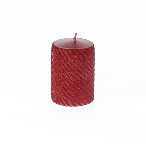 Stumpenkerze Twist geflittert, 7 x 7 x 10 cm, rot, 794278