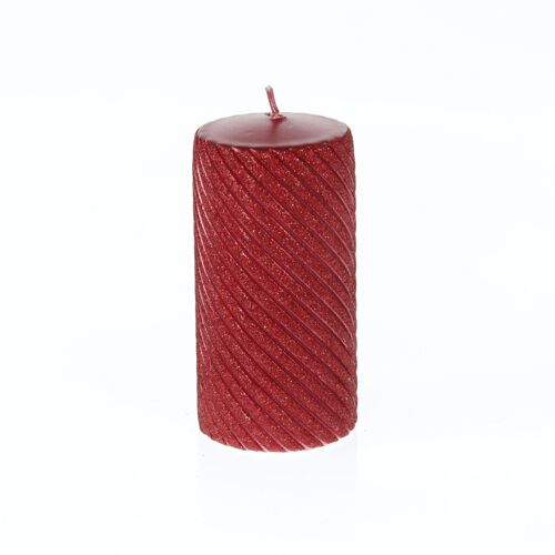 Stumpenkerze Twist geflittert, 7 x 7 x 14 cm, rot, 794285